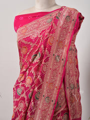 Rani  Bandhani Zari Saree