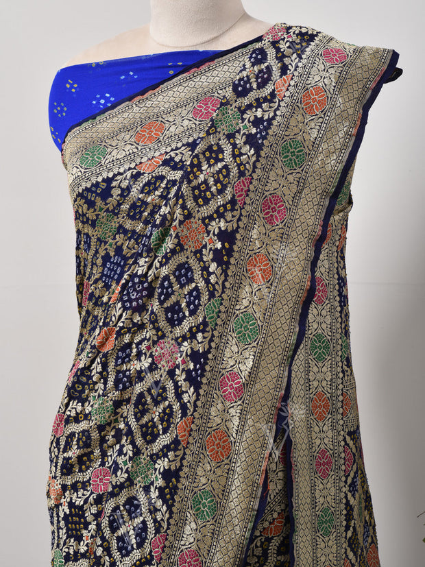 Blue  Bandhani Zari Saree