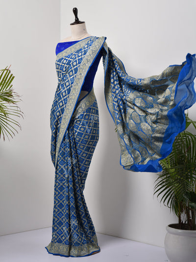 Blue  Bandhani Zari Saree