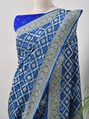 Blue  Bandhani Zari Saree