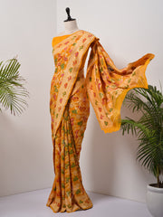 Yellow  Bandhani Zari Saree