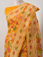 Yellow  Bandhani Zari Saree