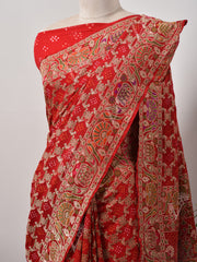 Red  Bandhani Zari Saree