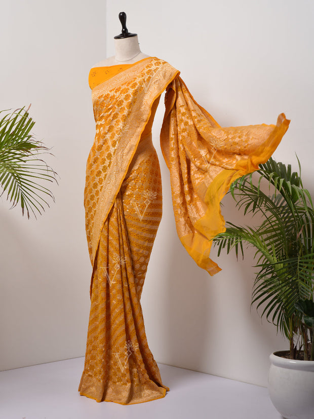 Yellow  Bandhani Zari Saree