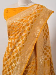 Yellow  Bandhani Zari Saree