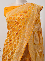 Yellow  Bandhani Zari Saree