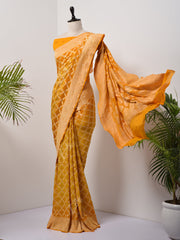 Yellow  Bandhani Zari Saree