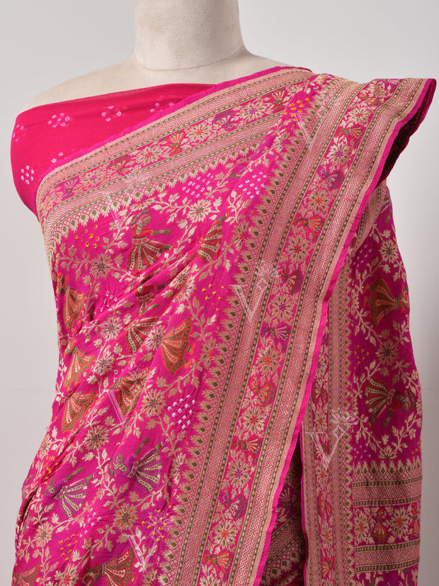 Rani  Bandhani Zari Saree