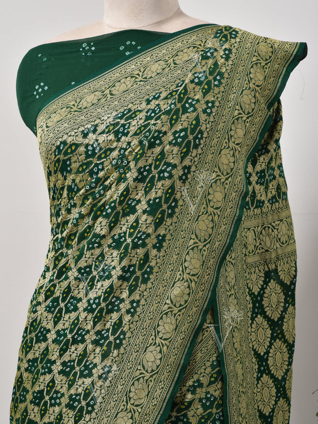 Green  Bandhani Zari Saree