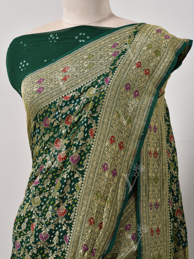 Green  Bandhani Zari Saree