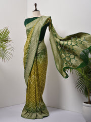 Green  Bandhani Zari Saree