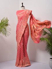 Peach  Bandhani Zari Saree