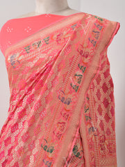 Peach  Bandhani Zari Saree