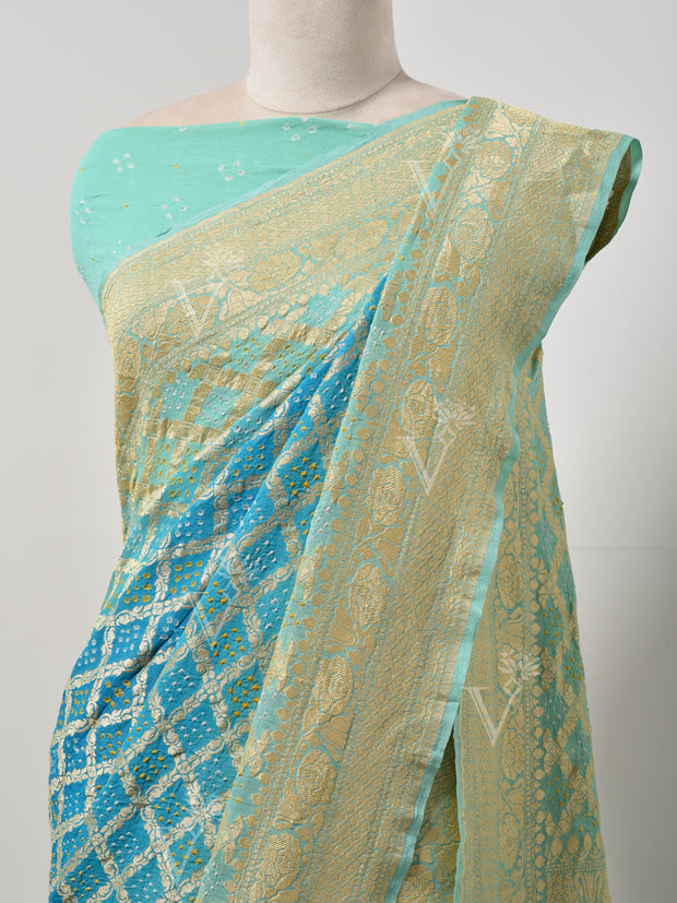 Blue  Bandhani Zari Saree