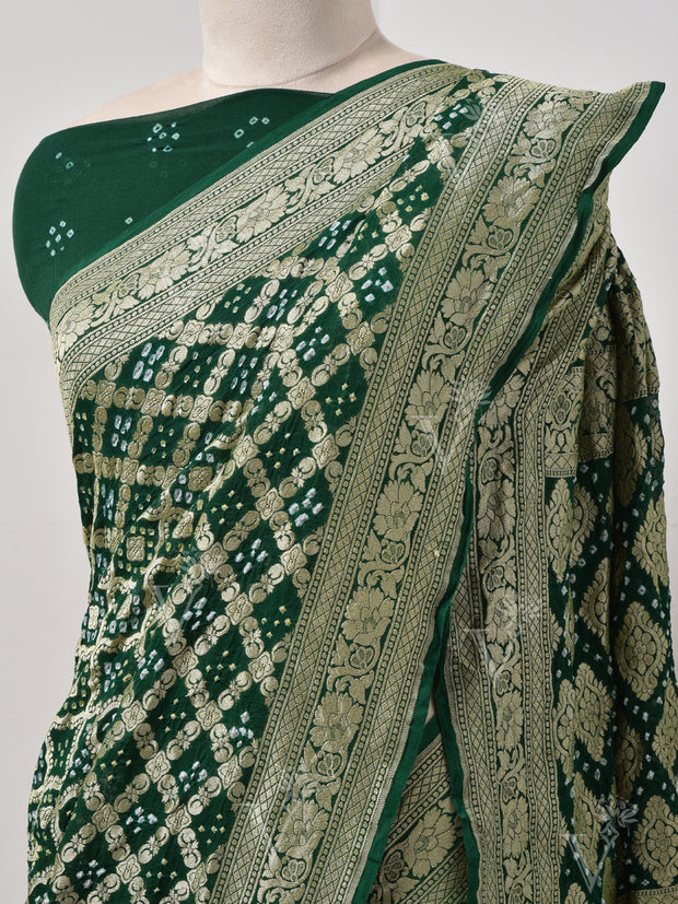 Green  Bandhani Zari Saree