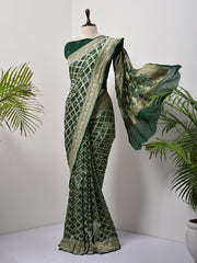 Green  Bandhani Zari Saree