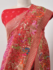 Red  Bandhani Zari Saree