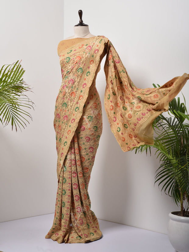 Beige  Bandhani Zari Saree