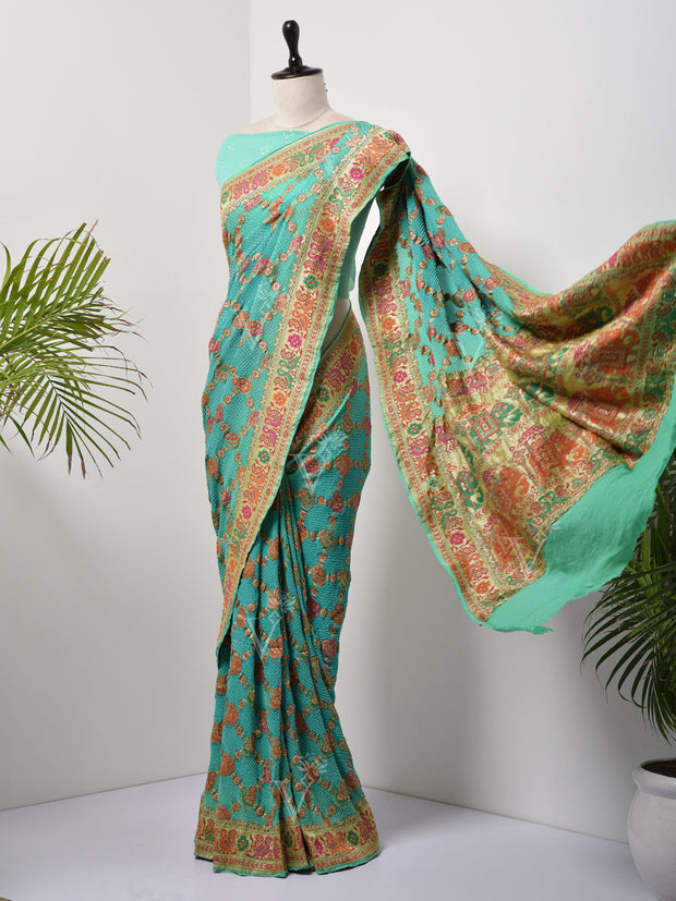 Green  Bandhani Zari Saree