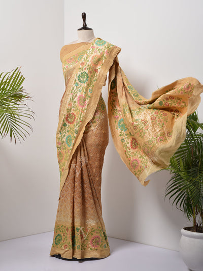 Beige  Bandhani Zari Saree