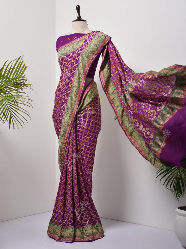 Purple  Bandhani Zari Saree