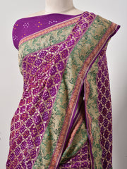 Purple  Bandhani Zari Saree