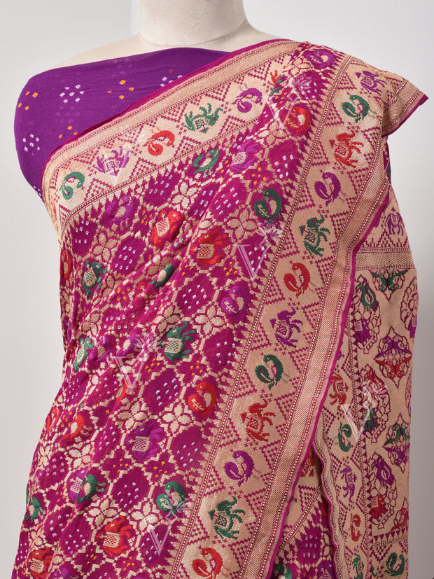 Purple  Bandhani Zari Saree