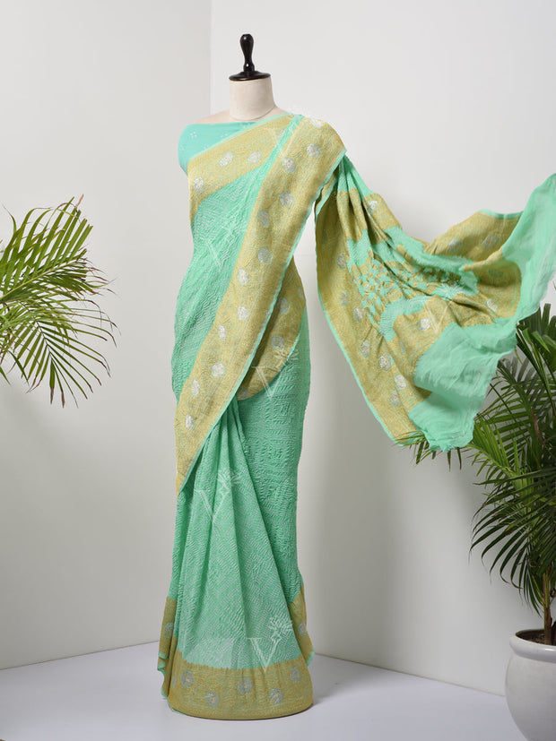 Green Bandhani Zari Saree