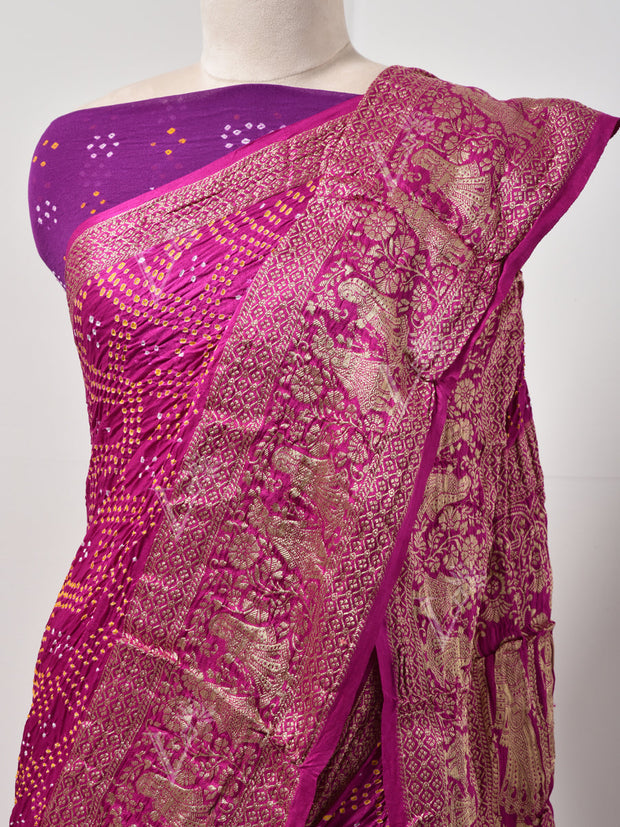 Purple  Bandhani Zari Saree