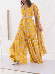 Yellow Pre-Draped Sharara Set