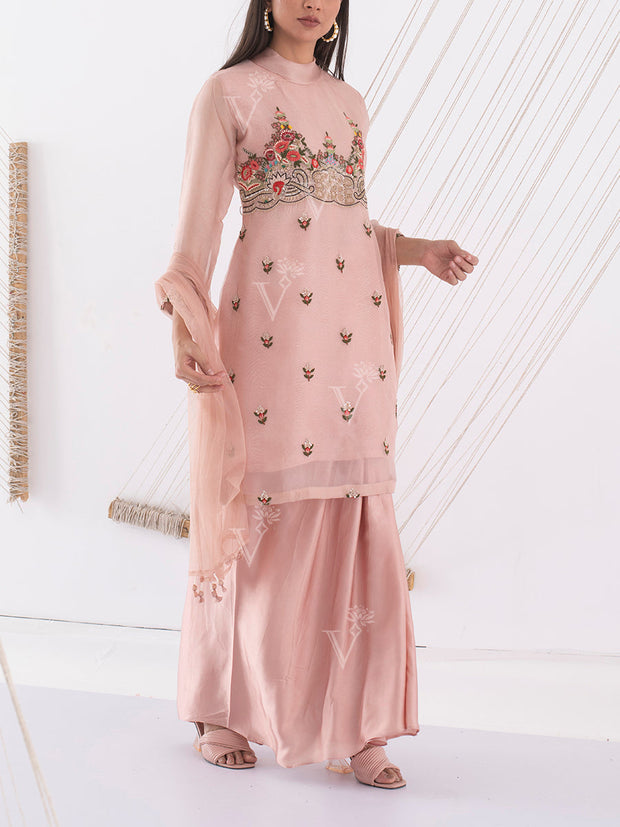 Peach Organza Kurta Set