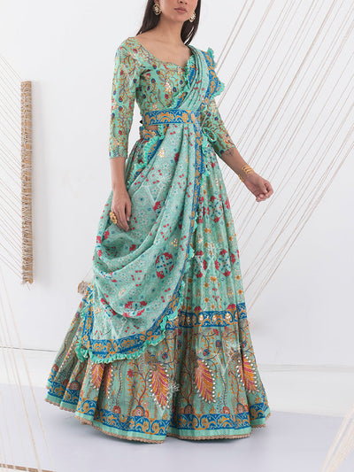 Green Vasansi Silk Lehenga Set