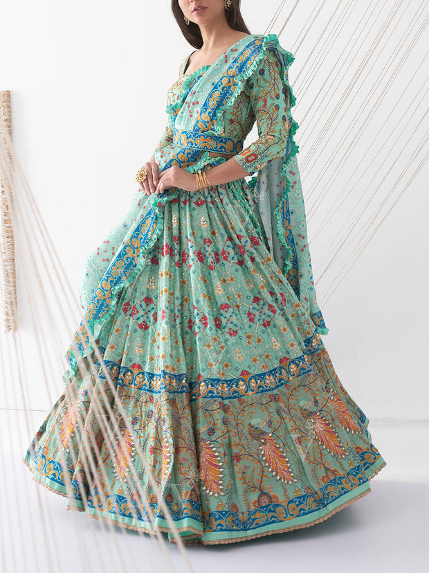 Green Vasansi Silk Lehenga Set