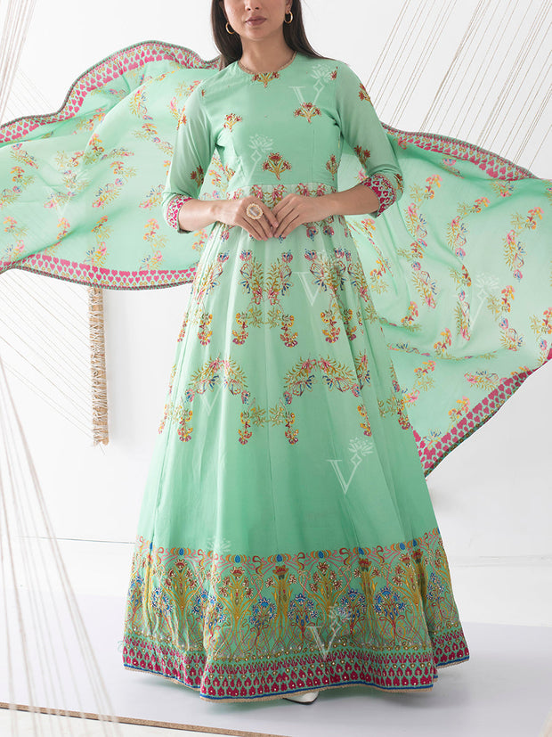 Sea Green Vasansi Silk Anarkali Gown