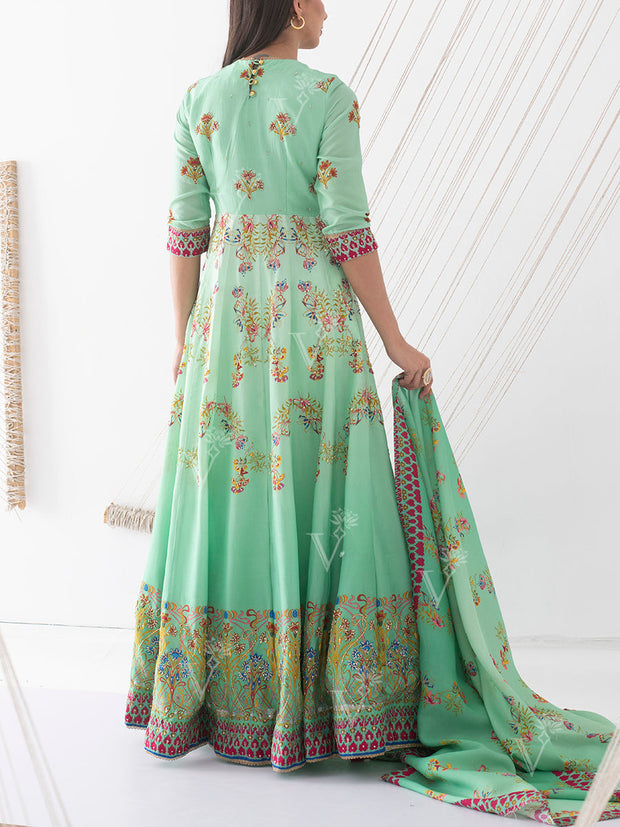 Sea Green Vasansi Silk Anarkali Gown