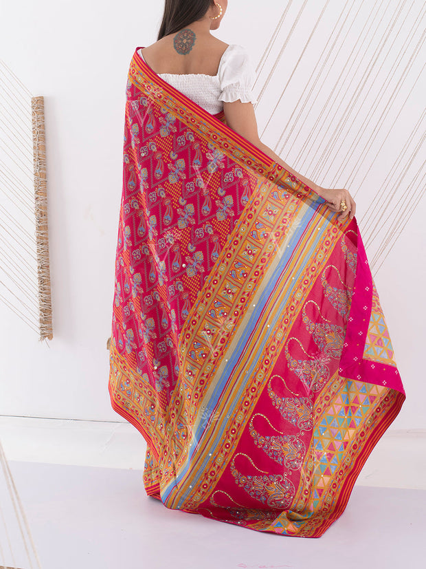 Red Vasansi Silk Highlighted Saree