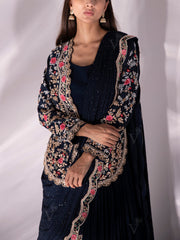 Navy Blue Georgette Jacket Set