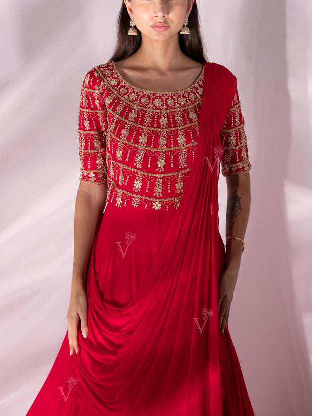 Rani Pink Georgette Drape Gown