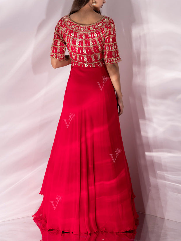 Rani Pink Georgette Drape Gown