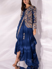 Blue Silk Gown with Jacket Set