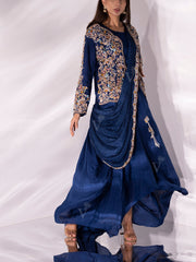 Blue Silk Gown with Jacket Set