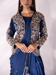 Blue Silk Gown with Jacket Set