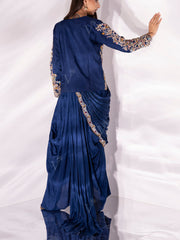 Blue Silk Gown with Jacket Set