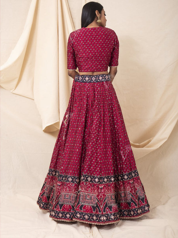 Cranberry Handcrafted Silk Booti Lehenga Set