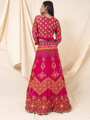 Hot Pink Handcrafted Silk Lehenga Set