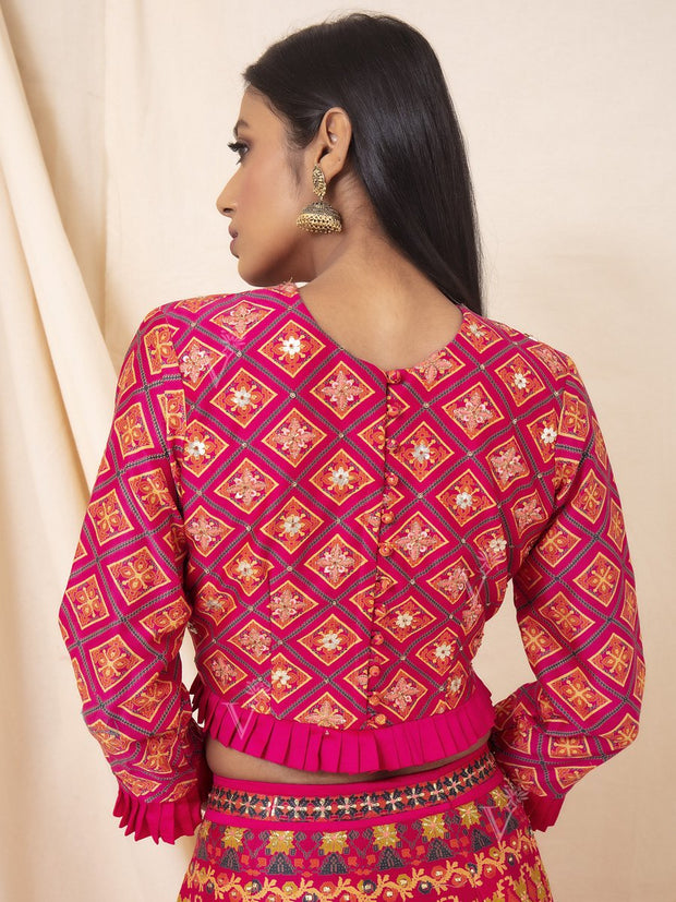 Hot Pink Handcrafted Silk Lehenga Set