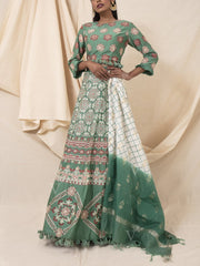 Green Geometrical Handcrafted Silk Lehenga Set