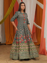 Sage Green Vasansi Silk Printed Anarkali Gown