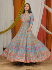 Grey Vasansi Silk Printed Anarkali Gown