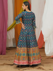 Blue Vasansi Silk Printed Anarkali Gown